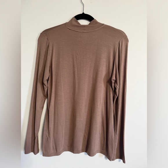 Tahari Modal Blend Mock Neck Long Sleeve Top - Size L - Taupe / Mushroom - Picture 4 of 9